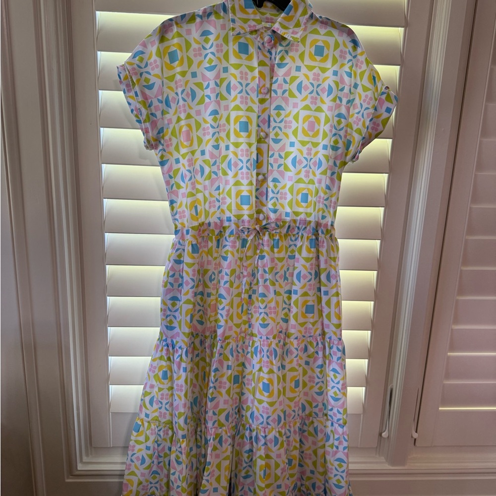 Geometric Patterned Yellow and Pink Dress